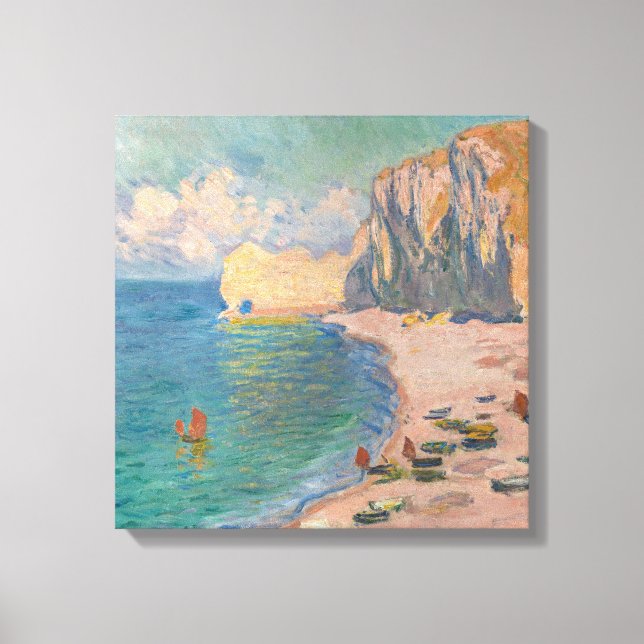 Lienzo Claude Monet - Etretat: Playa y Falaise d'Amont (Anverso)