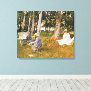 Lienzo Claude Monet pintando, en el lindero de un bosque