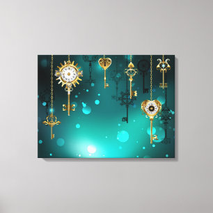 Lienzo Claves de esqueleto antiguas sobre fondo verde