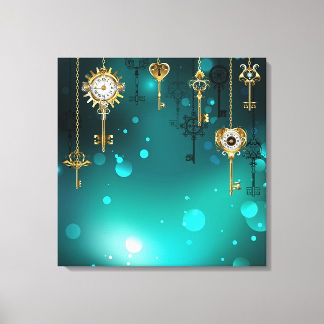 Lienzo Claves de esqueleto antiguas sobre fondo verde (Anverso)