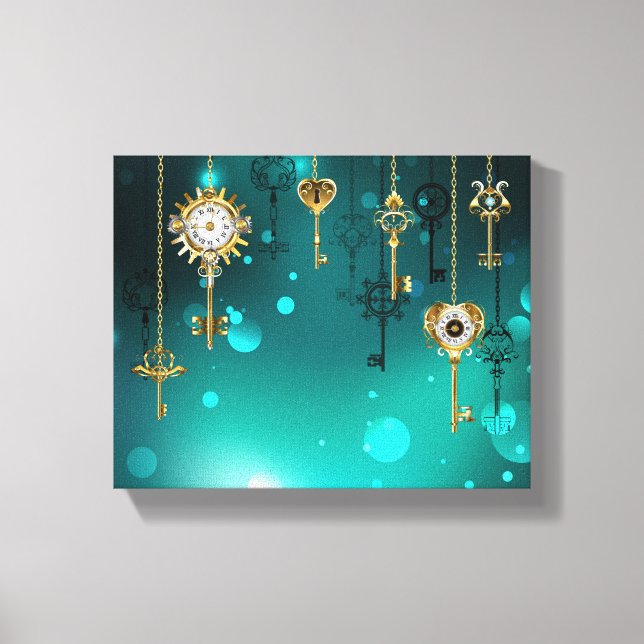 Lienzo Claves de esqueleto antiguas sobre fondo verde (Anverso)