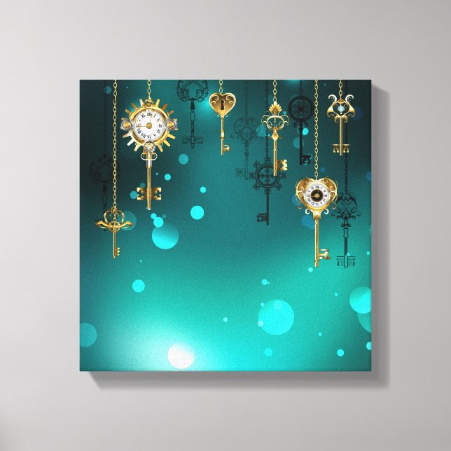 Lienzo Claves de esqueleto antiguas sobre fondo verde (Anverso)