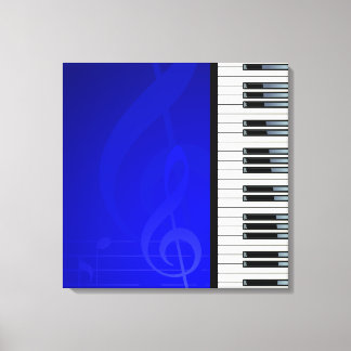 Lienzo Claves de piano con notas musicales de efecto azul