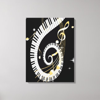 Lienzo Claves de piano y notas de oro de la música