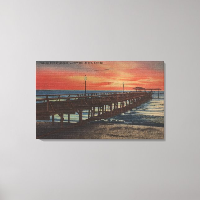 Lienzo Clearwater, Florida - Sunset View of Fishing Pie (Anverso)