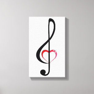 Lienzo Clef agudo con el corazón rosado brillante