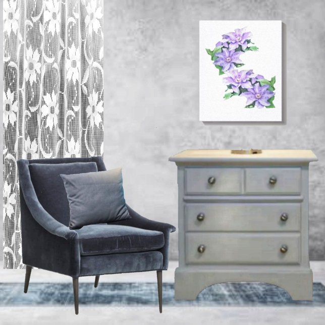 Lienzo Clematis Purple (This Clematis Purple Canvas Print, lends elegance to any bedroom!)