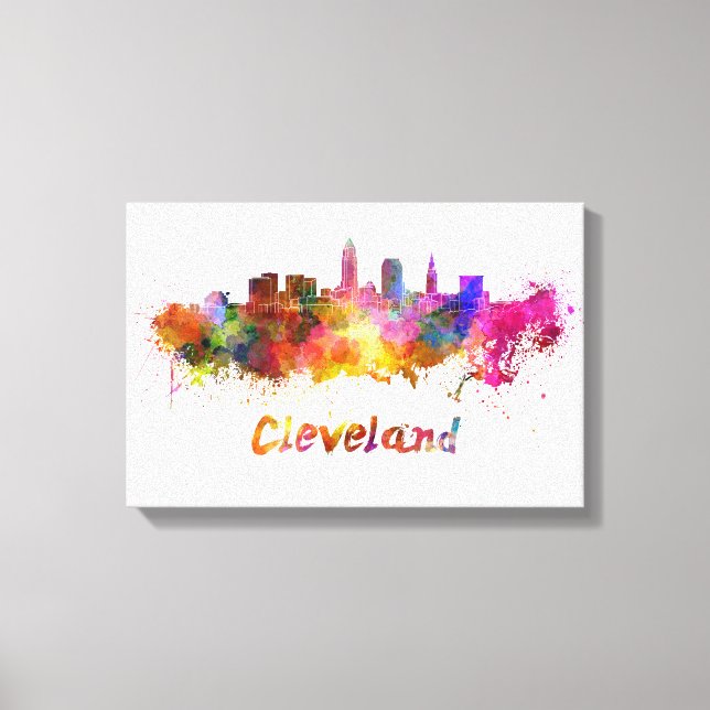 Lienzo Cleveland skyline in watercolor (Anverso)