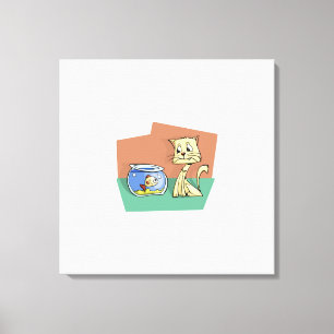 Lienzo Clipart de petanca de gato y peces