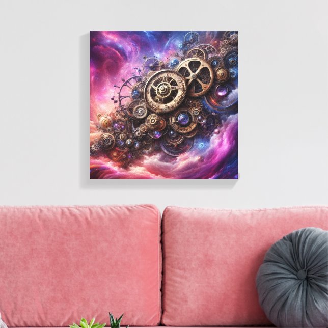 Lienzo Clockwork industrial Steampunk Purple and Pink (Insitu (Sala de estar))