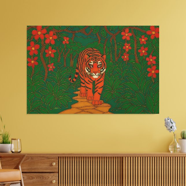 Lienzo Cloisonne Art Tiger on the Jungle Path (Insitu (Sala de estar))