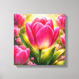 Lienzo Close-up of Pink Tulips with Dew and Sunlight Glow