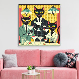Lienzo Club de Martini de Gato Negro Retro Futurista