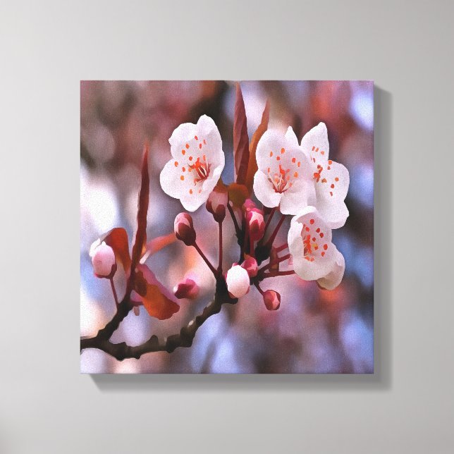 Lienzo Clúster con flores de cerezo con rosa y azul (Anverso)