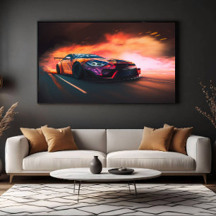 Lienzo Coche a Deriva de Alta Velocidad Neon Digital Atar