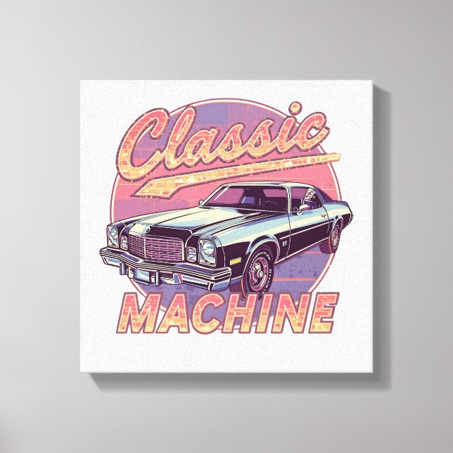 Lienzo Coche al atardecer con Synthwave Nostálgico (Anverso)
