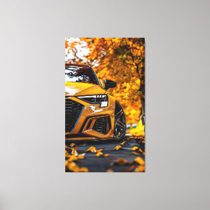 Lienzo Coche Amarillo Atractivo en Paisaje de Otoño