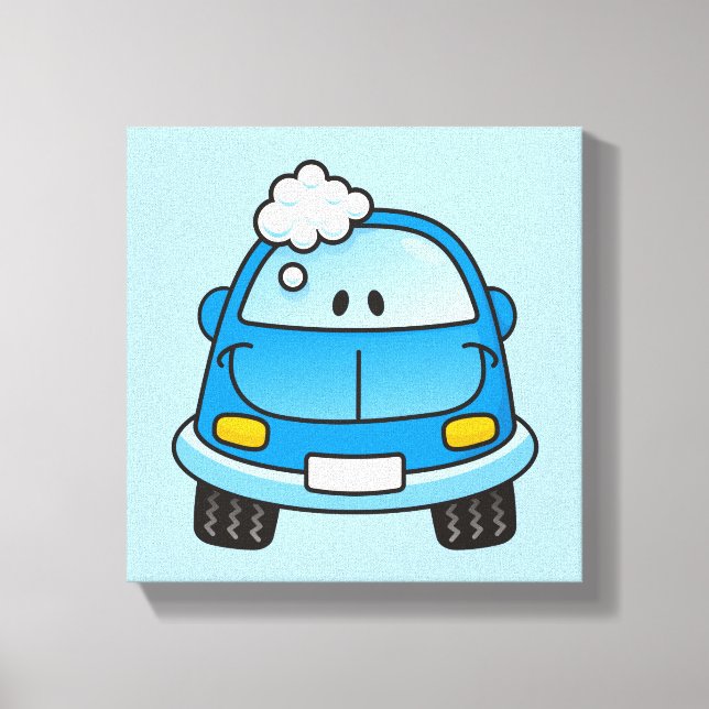 Lienzo Coche azul con burbujas (Anverso)