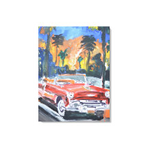 Coche convertible rojo vintage en paraíso tropical