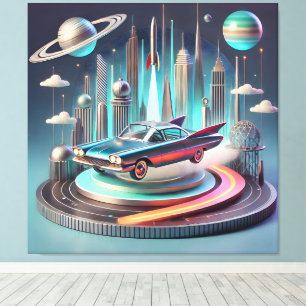 Lienzo Coche cupé de grandes aletas futuristas atómicas