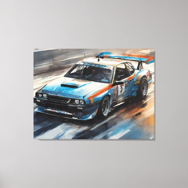 Lienzo Coche de Carreras azul deportivo (Anverso)