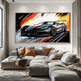 Lienzo Coche de carreras negro dinámico abstracto pictóri