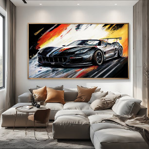 Lienzo Coche de carreras negro dinámico abstracto pictóri