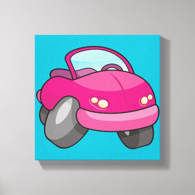 Lienzo Coche de dibujos animados rosa (Anverso)