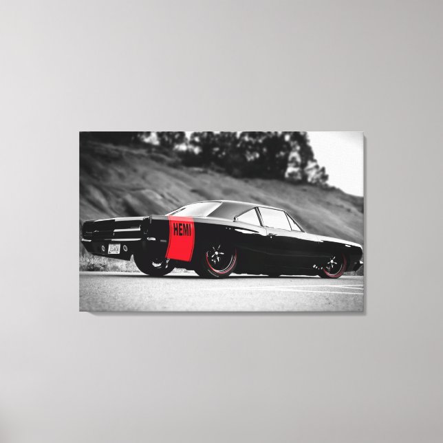 Lienzo Coche muscular clásico negro (Anverso)