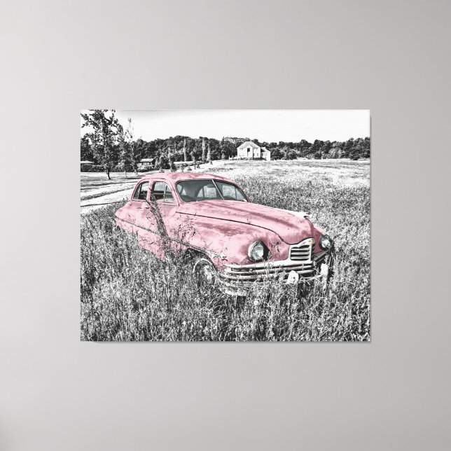Lienzo Coche rosa Vintage (Anverso)
