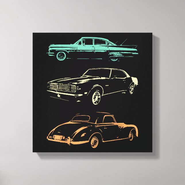 Lienzo Coches de época - Retro gráfico de 80 y 90 (Anverso)
