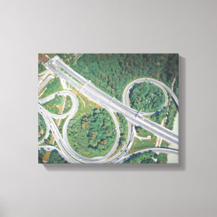 Lienzo coches en la vista de pájaro de la carretera