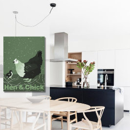 Lienzo Cocina de animales de campo Hen y Pollitos