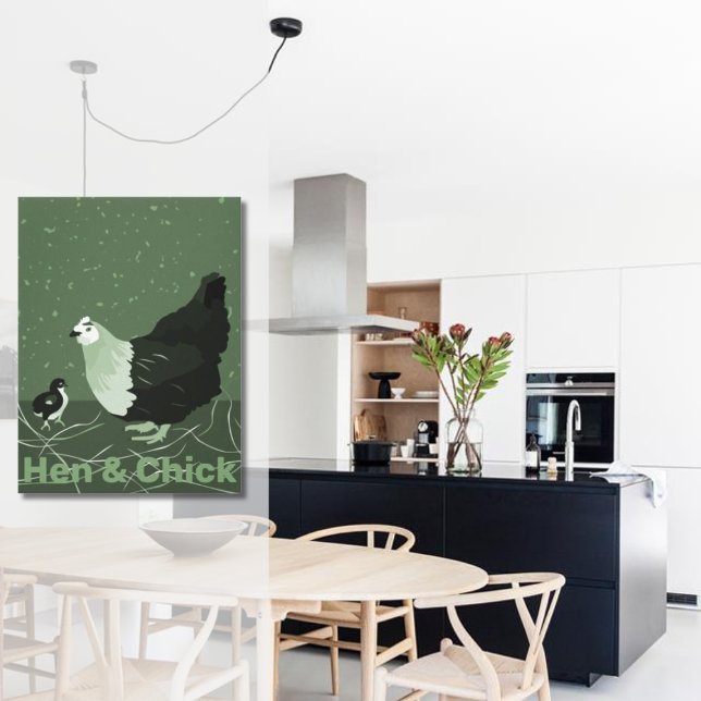 Lienzo Cocina de animales de campo Hen y Pollitos (Country Animal Mother Hen & Chick Poultry Kitchen Canvas Print, Wall Decor)