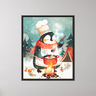 Lienzo Cocina de pingüino adorable acuarela guardería de