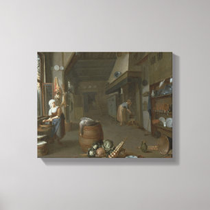 Lienzo Cocina interior con dos sirvientas preparando comi