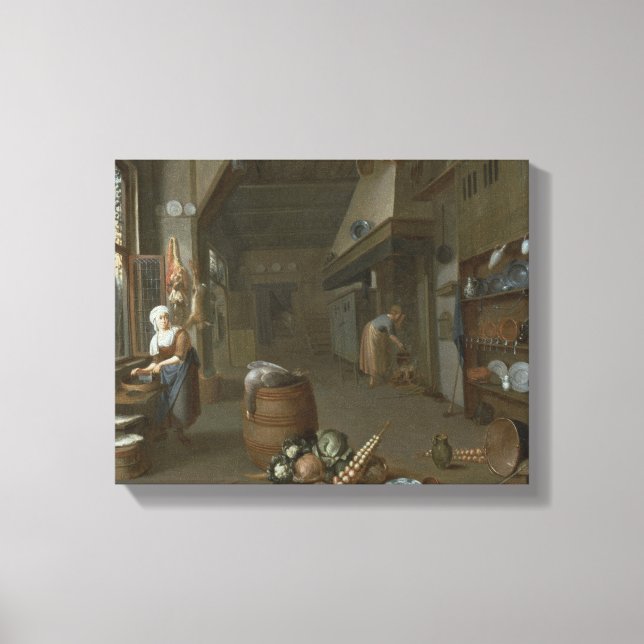 Lienzo Cocina interior con dos sirvientas preparando comi (Anverso)