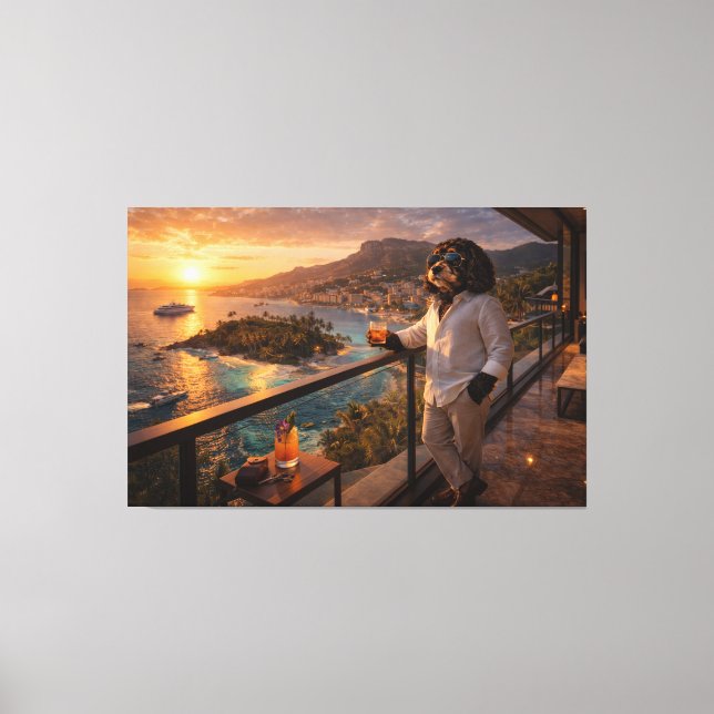 Lienzo Cockapoo Sunset Canvas Art – Luxury Travel Dog Art (Anverso)