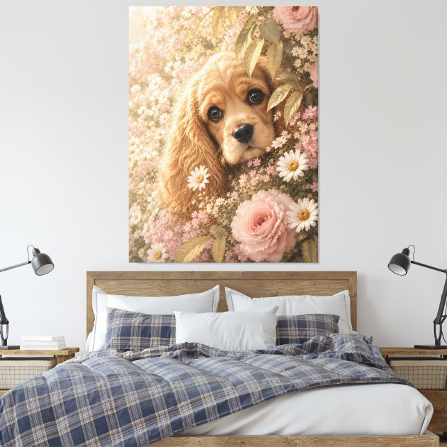 Lienzo Cocker Spaniel Adorable Entre Flores (Insitu(Dormitorio))