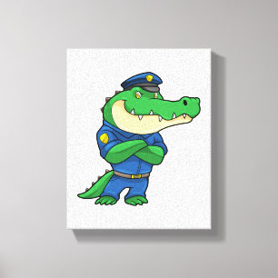 Lienzo Cocodrilo como oficial de policía con uniforme