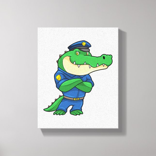 Lienzo Cocodrilo como oficial de policía con uniforme (Anverso)