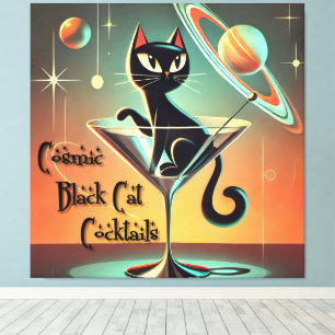 Lienzo Cócteles de gato negro cósmico futurista atómico