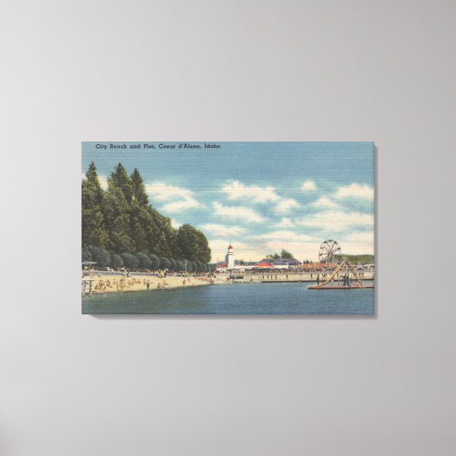 Lienzo Coeur d'Alene, ID - Vista de City Beach & Pier (Anverso)