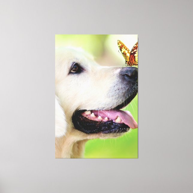 Lienzo Cojín decorativo De Labrador Y Mariposa (Anverso)