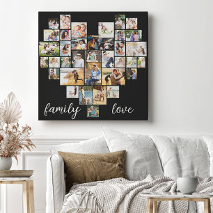 Lienzo Colage de 36 fotos en forma de corazón de amor fam