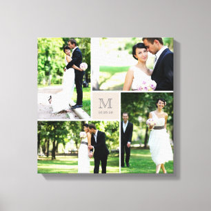 Lienzo Colage de 4 Fotos de Boda con Monograma en Cuadríc