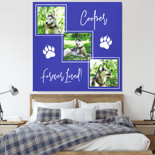 Lienzo Colage de fotos conmemorativas del perro azul amad