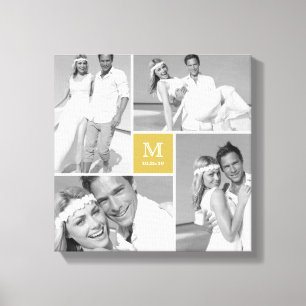 Lienzo Colage de fotos de boda con monograma de rejilla m