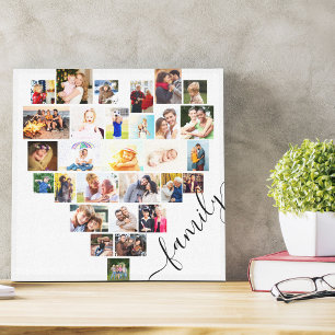 Lienzo Colage de Fotos en Forma de Corazón Familiar Cuadr