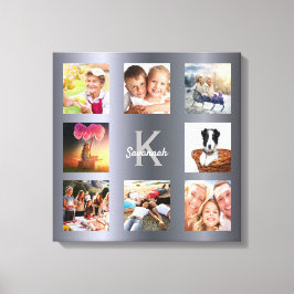 Lienzo Colage de fotos familiar con monograma de plata